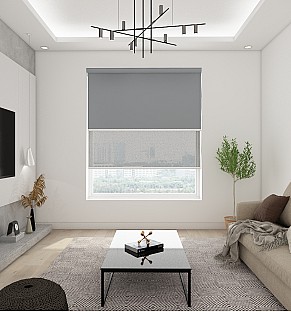 Blackout Mid Grey/Screen Black Grey - Double Roller Blind